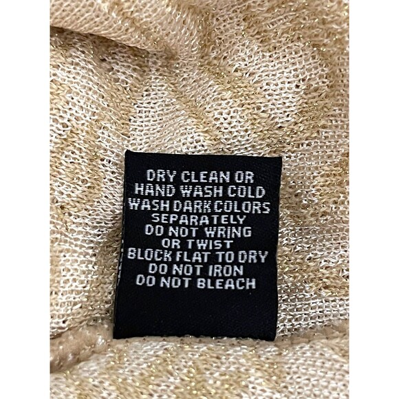 Vintage Y2K Gold Metallic Knit Top S Jacquard Cowl Neck Tie Belt 70s 90s Elegant - Picture 14 of 15